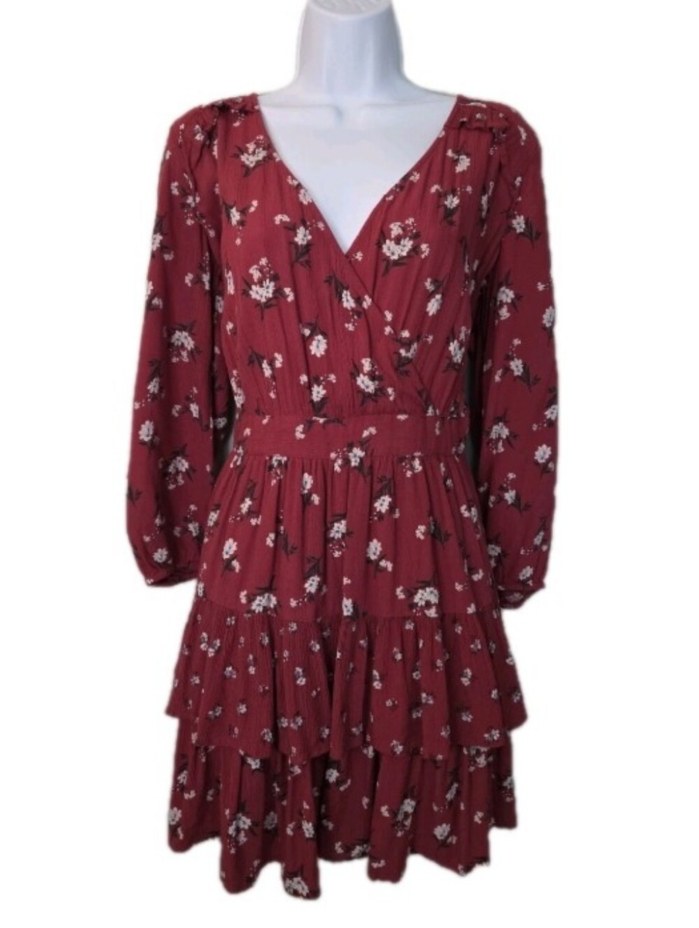American Eagle Summer Babydoll Mini Dress Sz Large Tiered Balloon Sleeve Gauzy